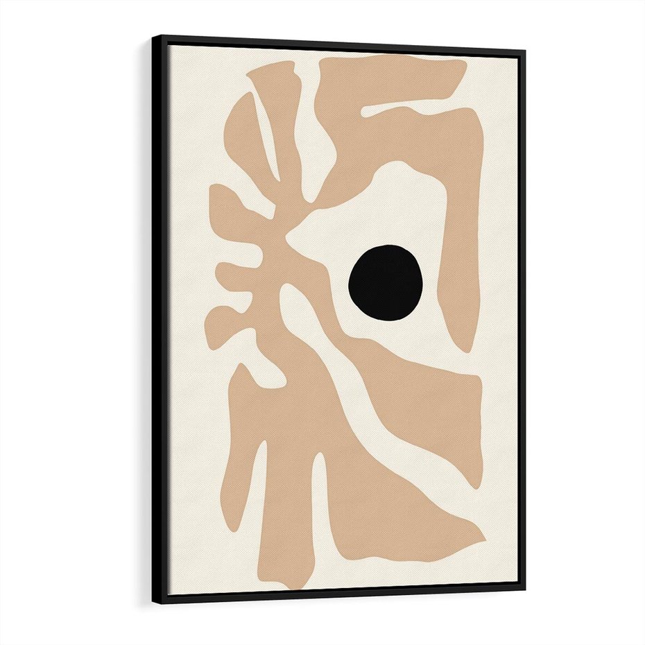 Obraz w ramie 70x100 - Eksploracja Abstrakcji - beżowa absrakcyjna kompozycja, czarny akcent - rama czarna