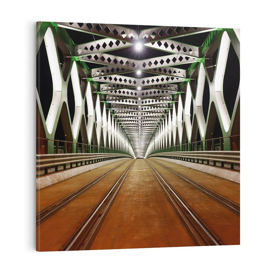 Obraz na płótnie 70x70 - Most kolejowy w nocy - most, kolej