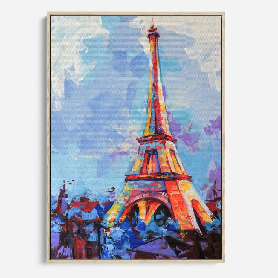 Obraz w ramie 50x70 - Paryska Wieża - olejny abstrakcyjny obraz, wieża eiffla - rama drewno