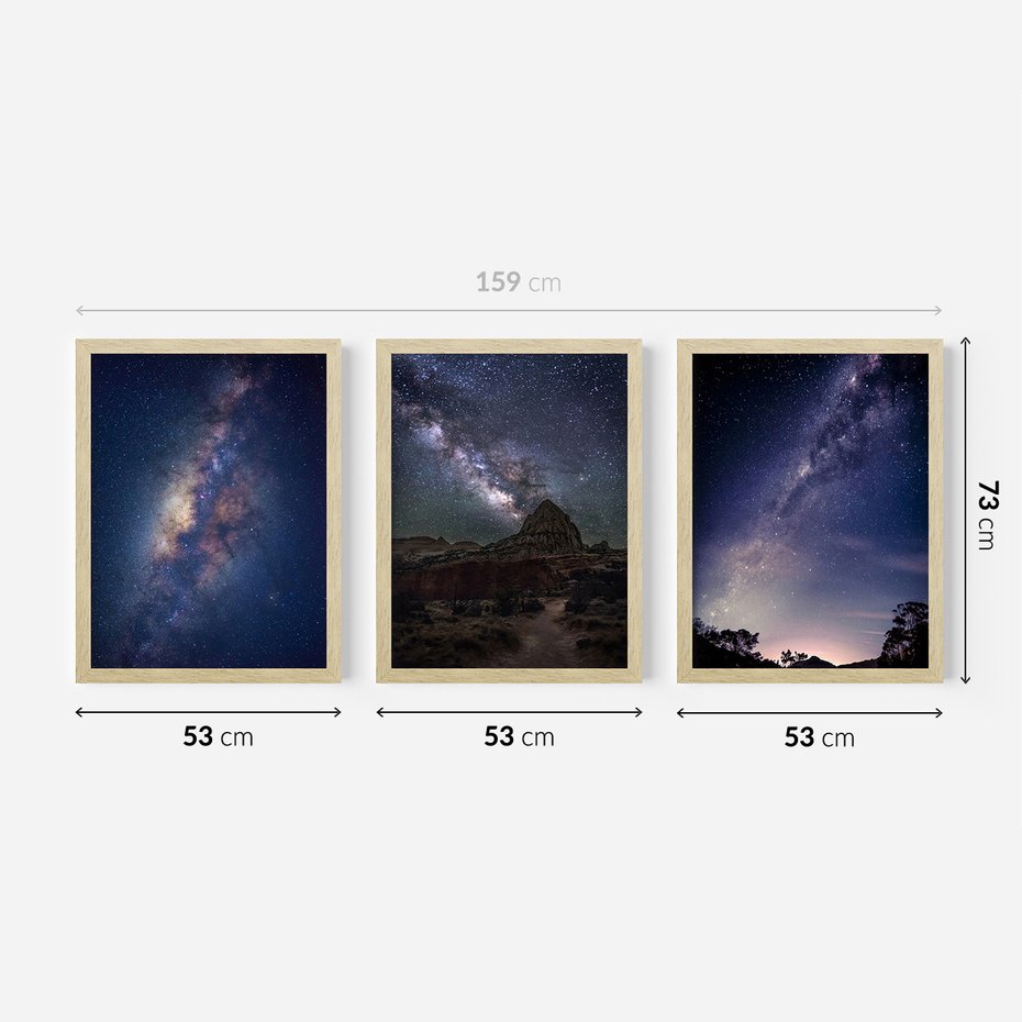 Zestaw obrazy w ramie 50x70 galeria - Droga, mleczna, gwiazdy - rama drewno