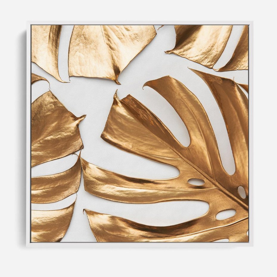 Obraz w ramie 50x50 - Siła Natury - złote, liście - rama biała