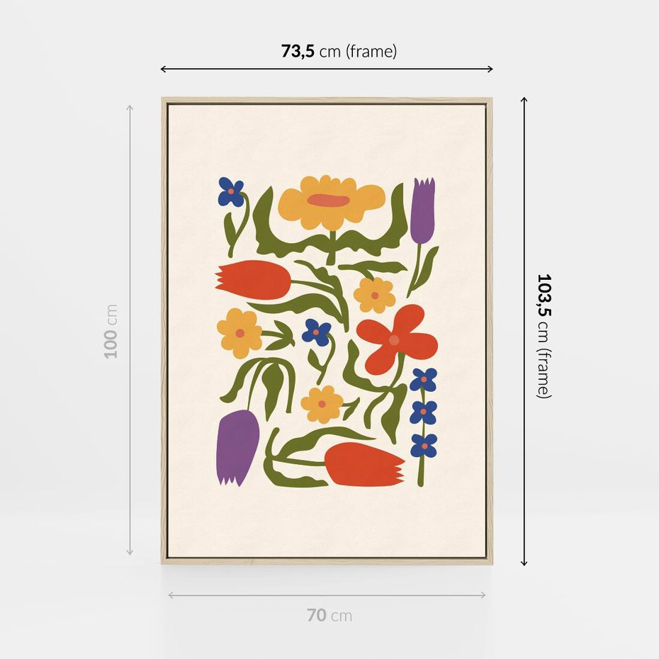 Obraz w ramie 70x100 - Minimalistyczna Harmonia - kwiaty, sztuka nowoczesna - rama drewno