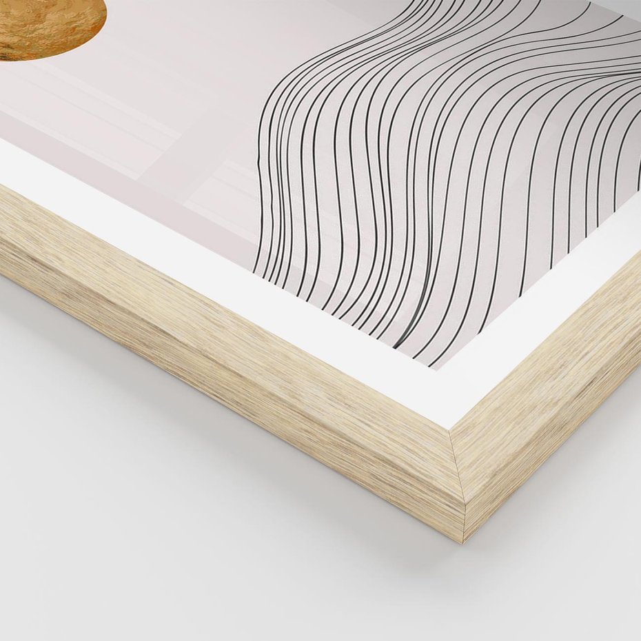 Plakat w ramie 40x50 - Minimalistyczne Słońce: Blask i Złoto - grafika, minimalizm - rama drewno