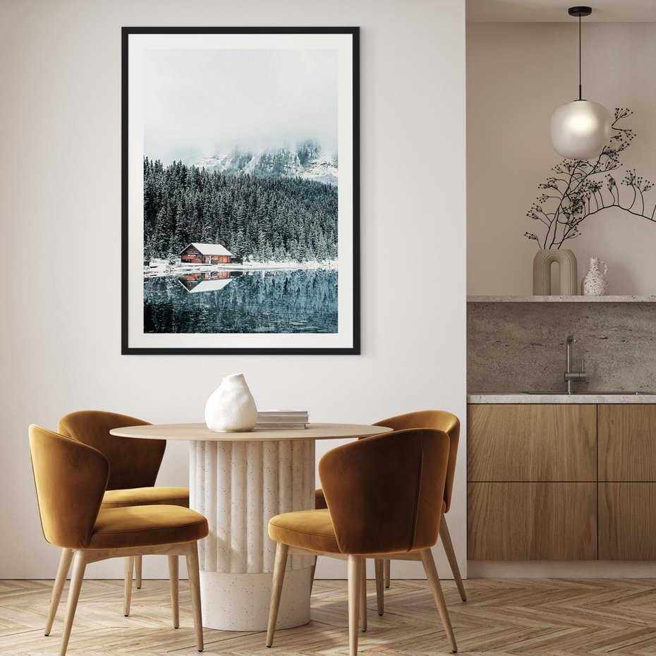 Plakat bez ramy 30x40 - Biały Domek - domek w górach, zima