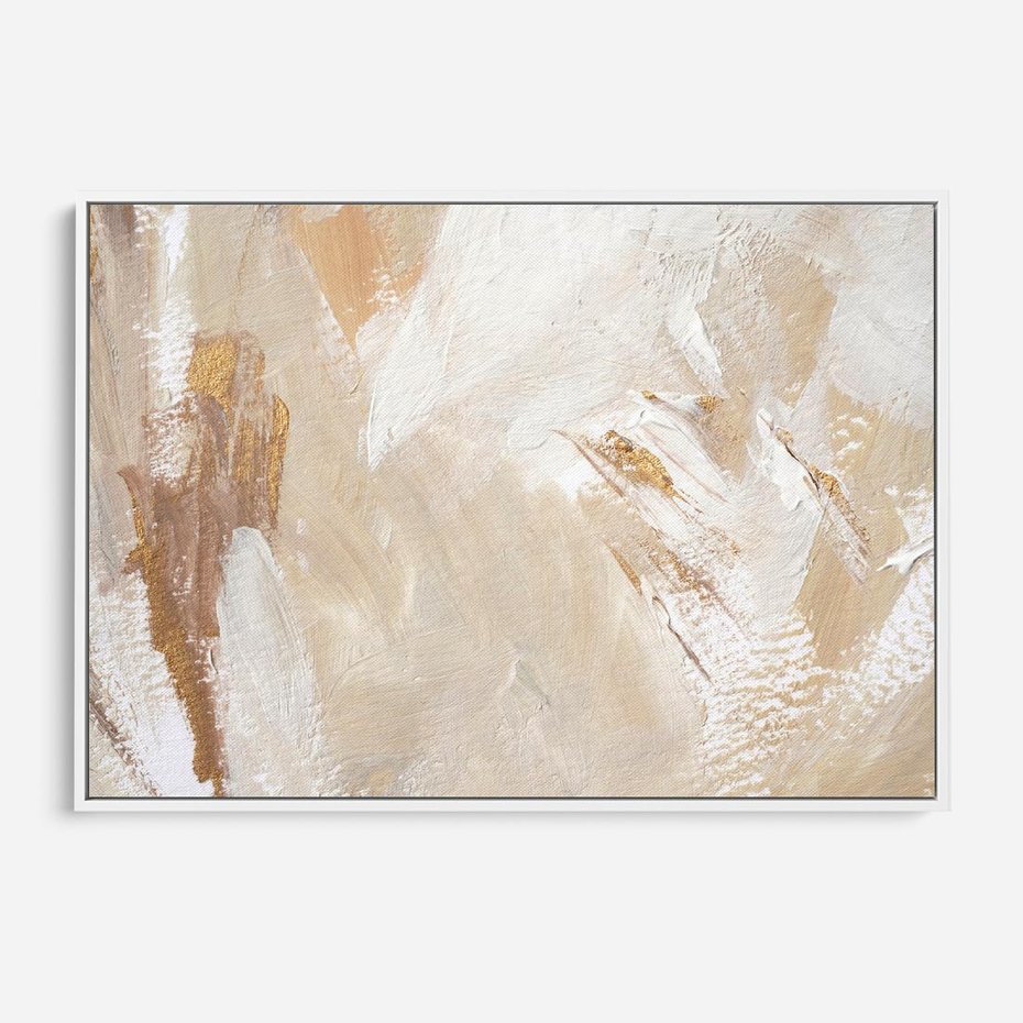 Obraz w ramie 70x50 - Elegancja w Złocistym Chaosie - złoto beż, abstrakcja - rama biała