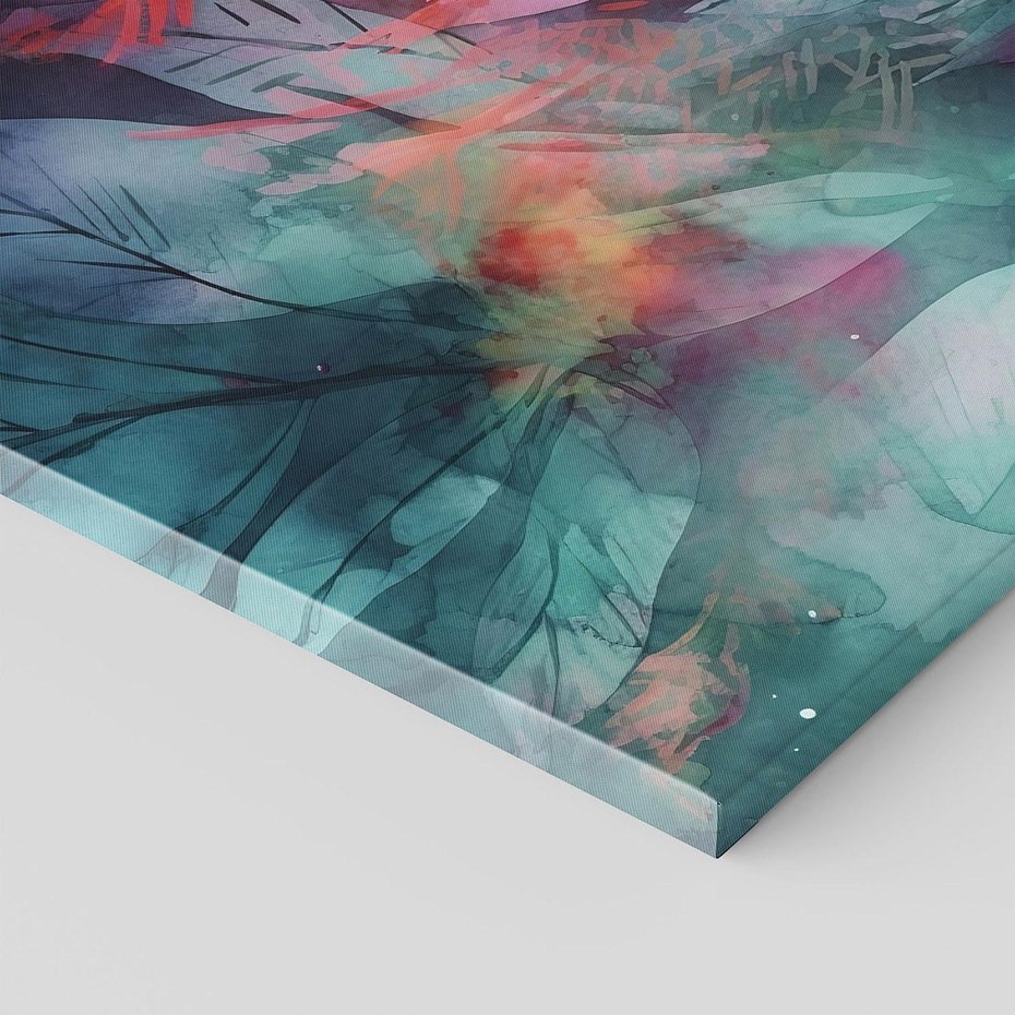 Obraz na płótnie 80x80 - Subtelne Zielone - pastelowe zielone liście, róż