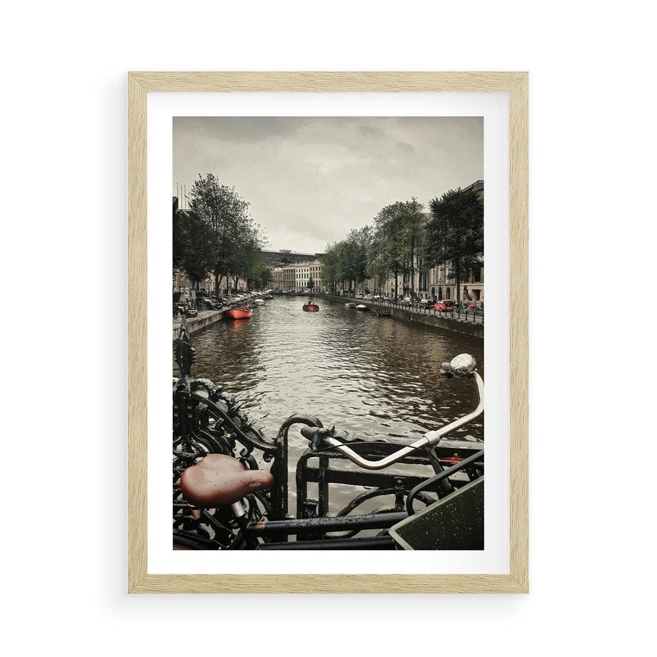 Plakat w ramie 50x70 - Miasto na Wodzie - holenderskie kanały, amsterdam - rama drewno