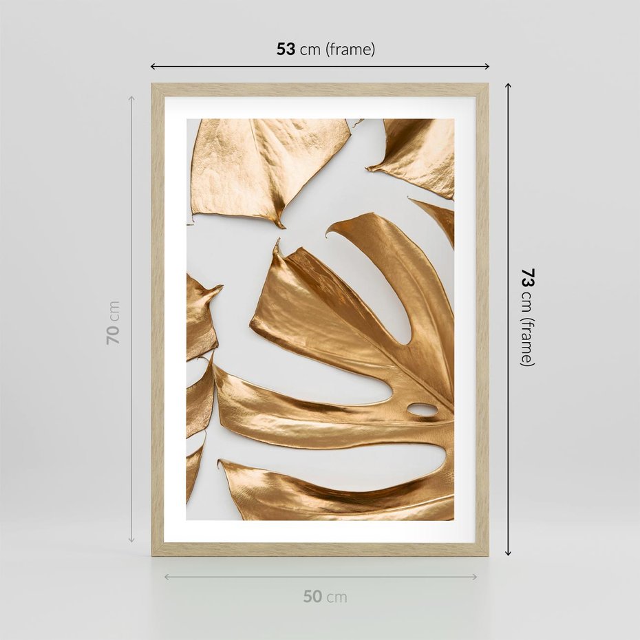 Plakat w ramie 50x70 - Siła Natury - złote, liście - rama drewno