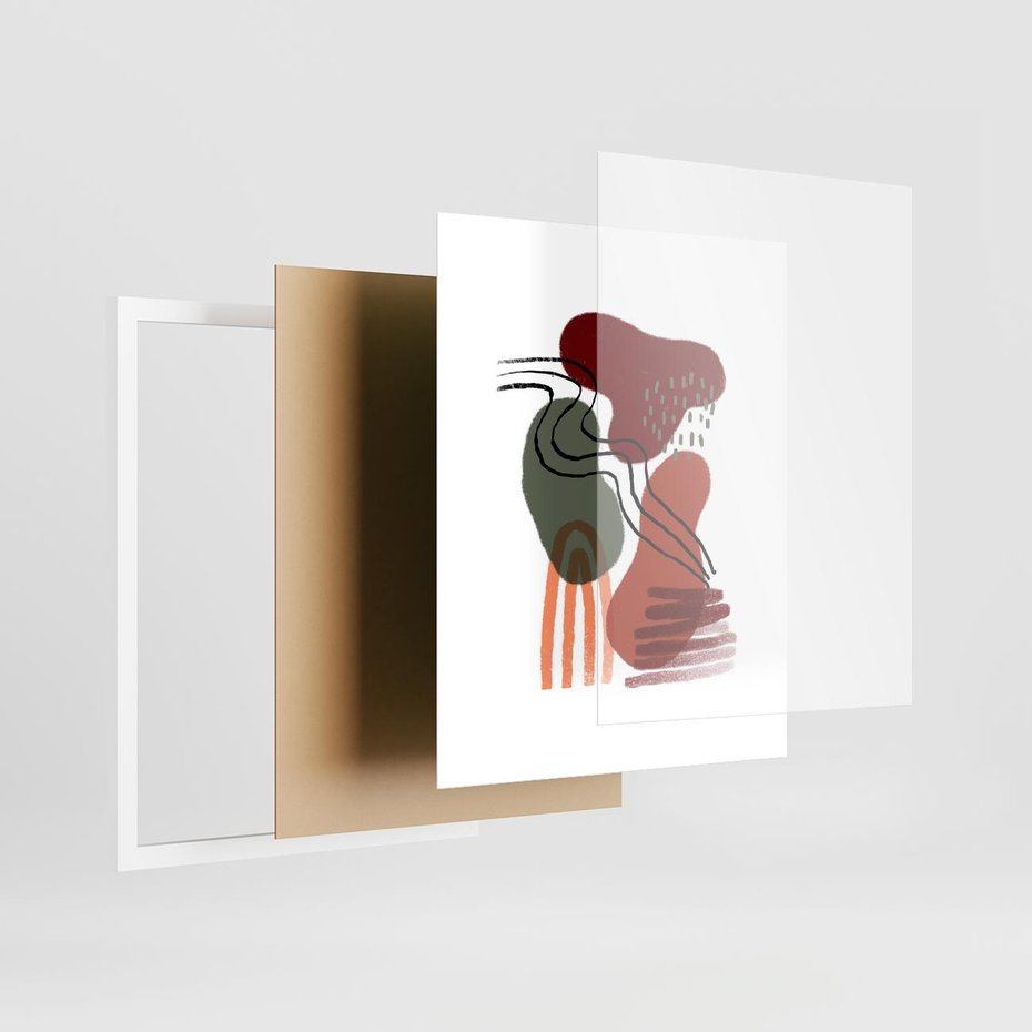 Plakat w ramie 40x50 - Boho Przenikanie - abstrakcyjna sztuka, boho kształty - rama biała