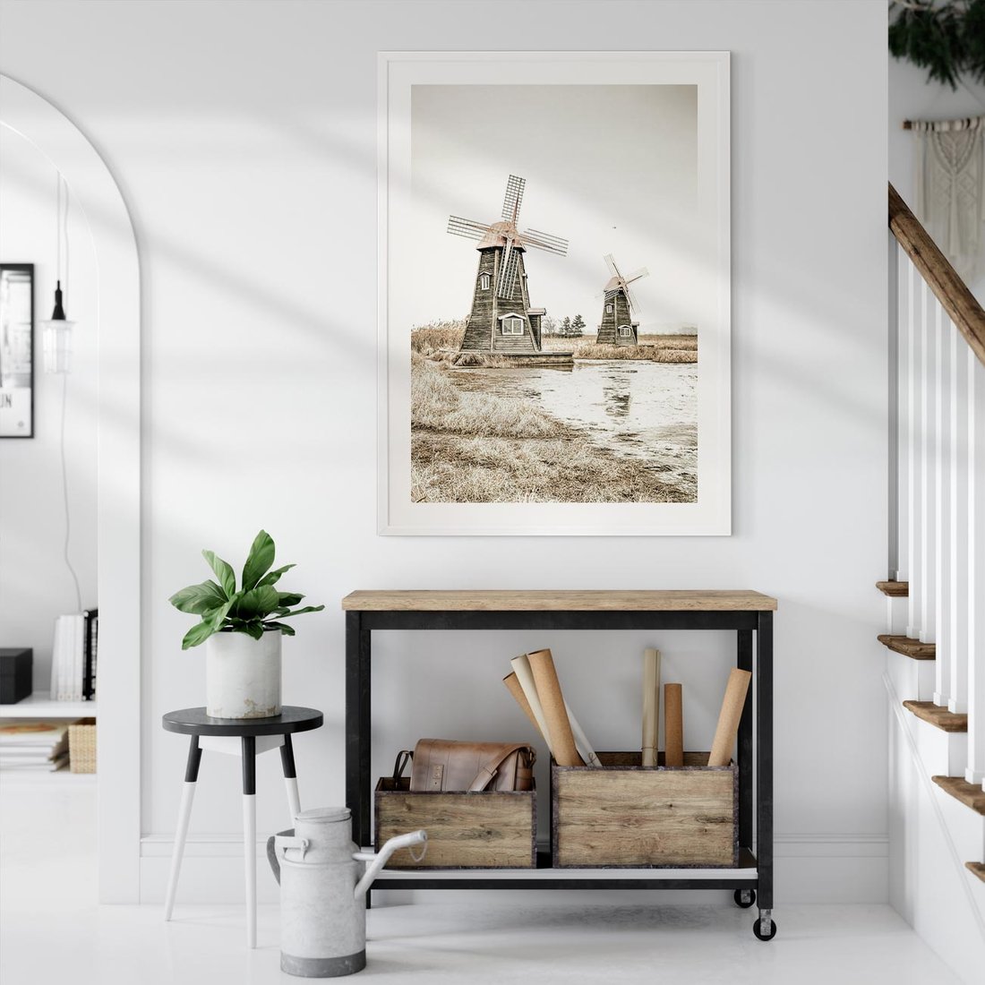 Plakat w ramie 40x50 - Wiejskie Młyny: Rustykalna Fotografia - młyny, rustykalna fotografia - rama biała