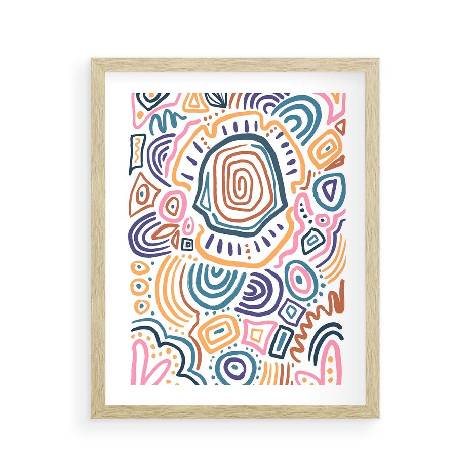 Plakat w ramie 40x50 - Eksploracja Etnicznych Granic - kolorowe etniczne wzory, tęczowe żywe kolory - rama drewno