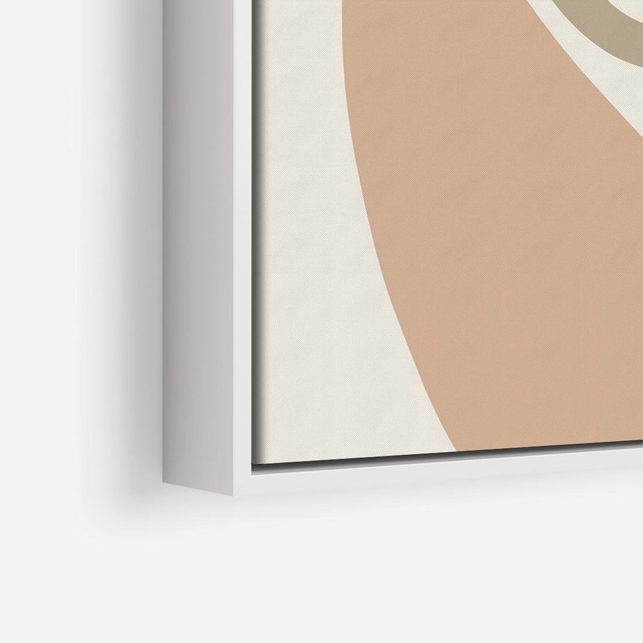 Obraz w ramie 80x80 - Beżowa Synergia - beżowa abstrakcyjna kompozycja, czarny akcent - rama biała