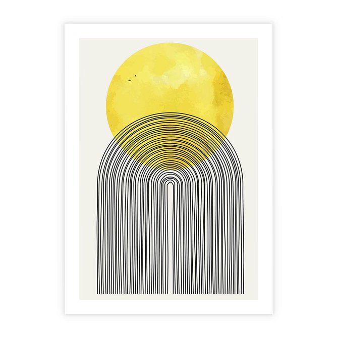 Plakat bez ramy 21x30 - Słoneczne Odbicia - geometria, żółte koło