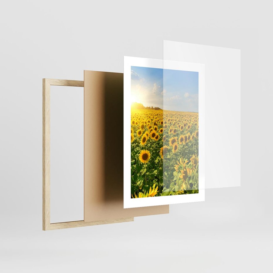 Plakat w ramie 30x40 - Idylla na łące słoneczników - łąka, słoneczniki - rama drewno