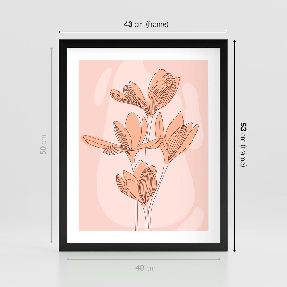 Plakat w ramie 40x50 - Przenikające Kształty - minimalistyczny plakat, pudrowe kwiaty - rama czarna