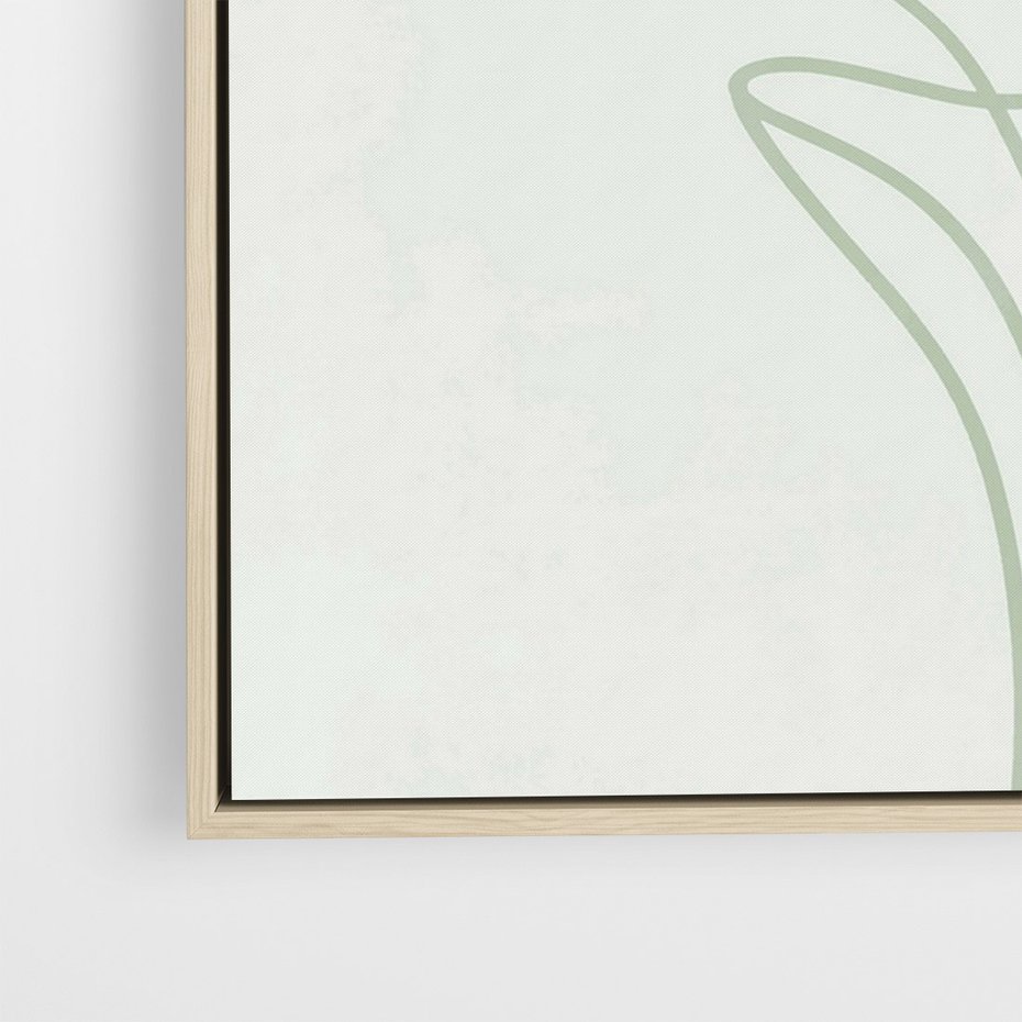 Obraz w ramie 80x120 - Zielona Równowaga Linii - abstrakcyjne delikatne zielone linie, nowoczesny plakat - rama drewno