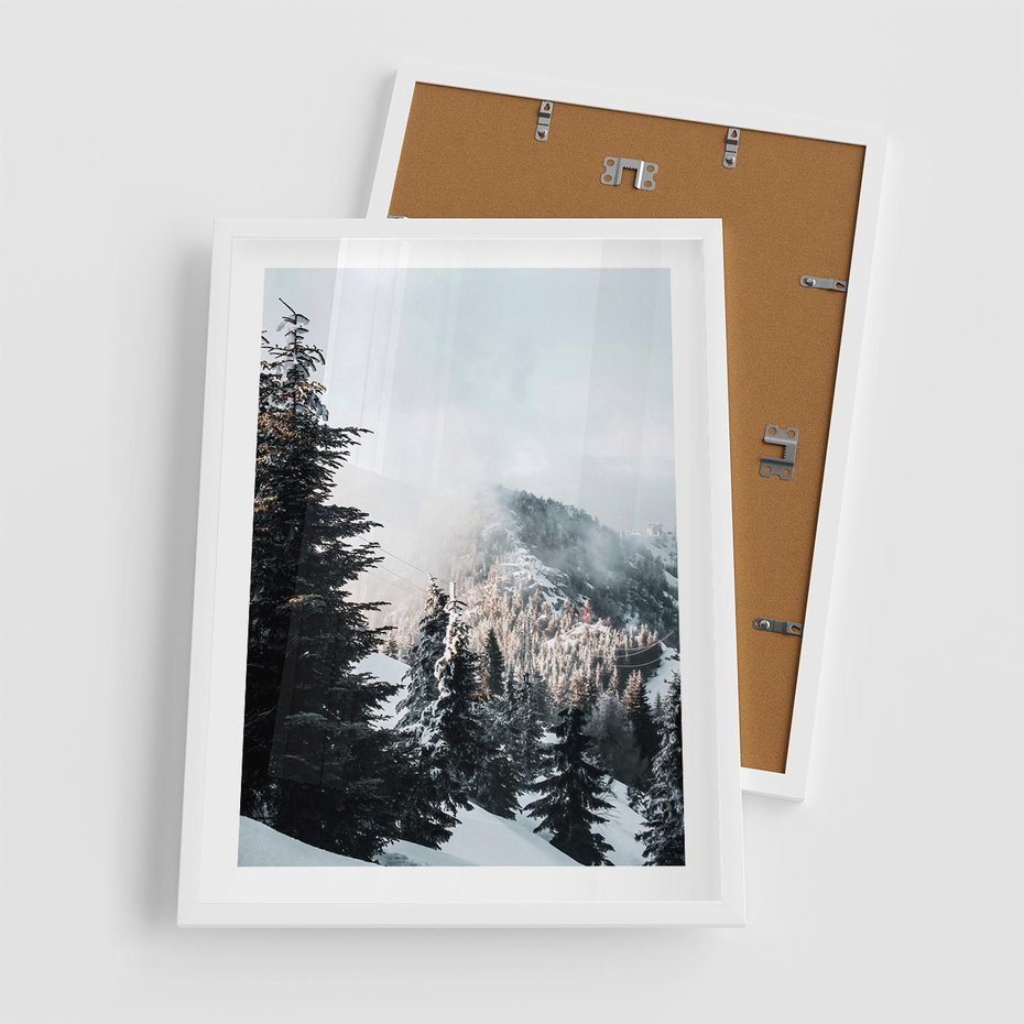 Plakat w ramie 50x70 - Góry, Las i Śnieg na Obrazie - góry, las - rama biała