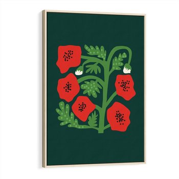 Obraz w ramie 50x70 - Księga Odbić - abstrakcyjna kwiatowa kompozycja, zielone  mocne tło - rama drewno