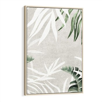 Obraz w ramie 70x100 - Zielony Raj - monstera, palmy - rama drewno