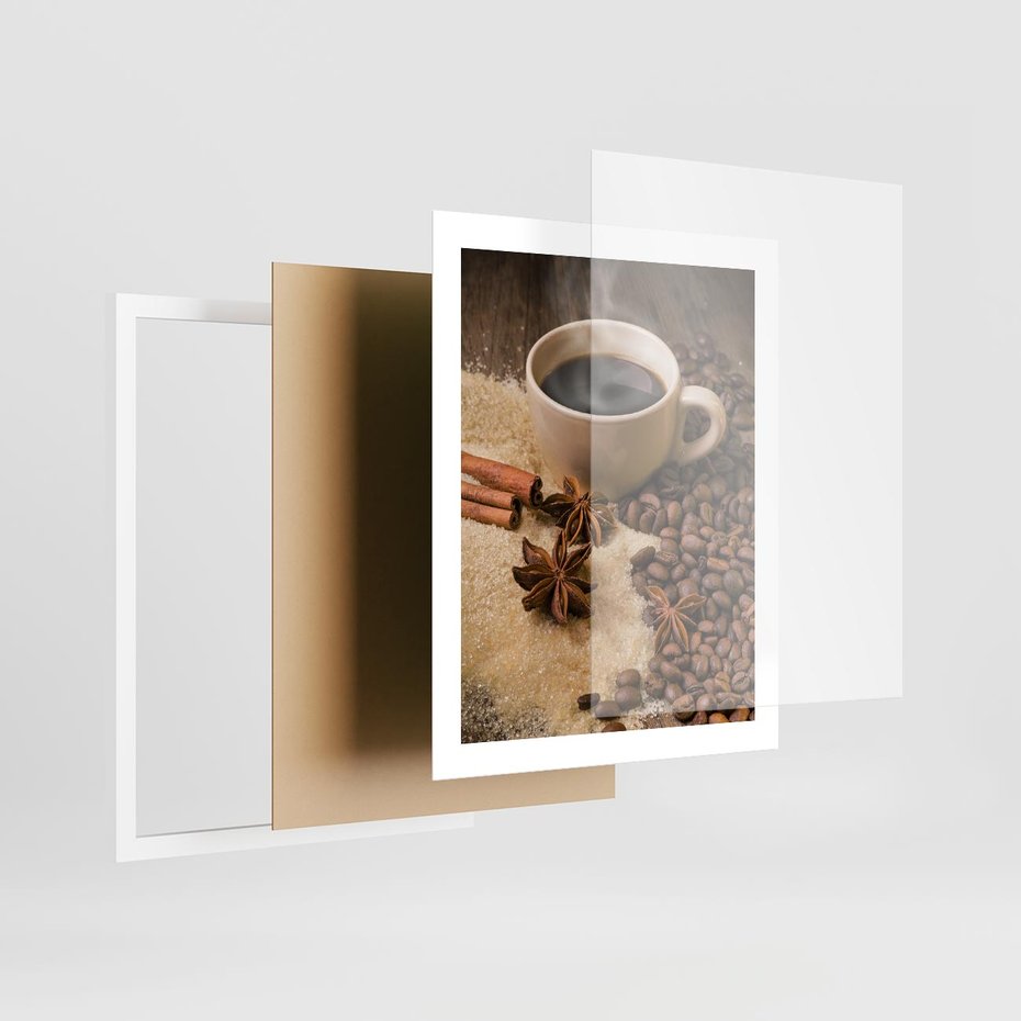 Plakat w ramie 40x50 - Kawowa filiżanka pełna aromatu - kawa, filiżanka - rama biała