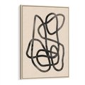 Obraz w ramie 70x100 - Przenikanie Wirtualnych Wymiarów - zaplątane minimalistyczne linie, na bezowym tle - rama drewno