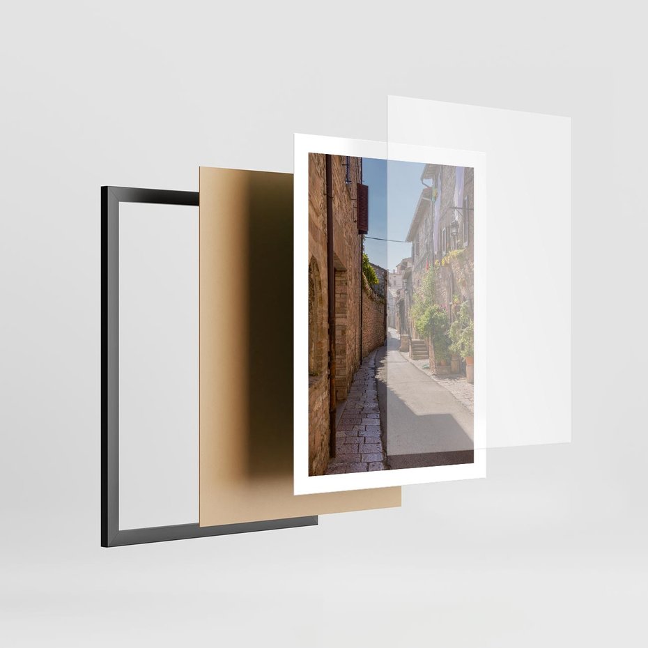 Plakat w ramie 50x70 - Uliczka Wakacyjnego Miasteczka - uliczka, wakacje - rama czarna