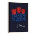 Obraz w ramie 50x70 - Podróżne Barwy - czerwone abstrakcyjne kwiaty, granatowe tło - rama drewno