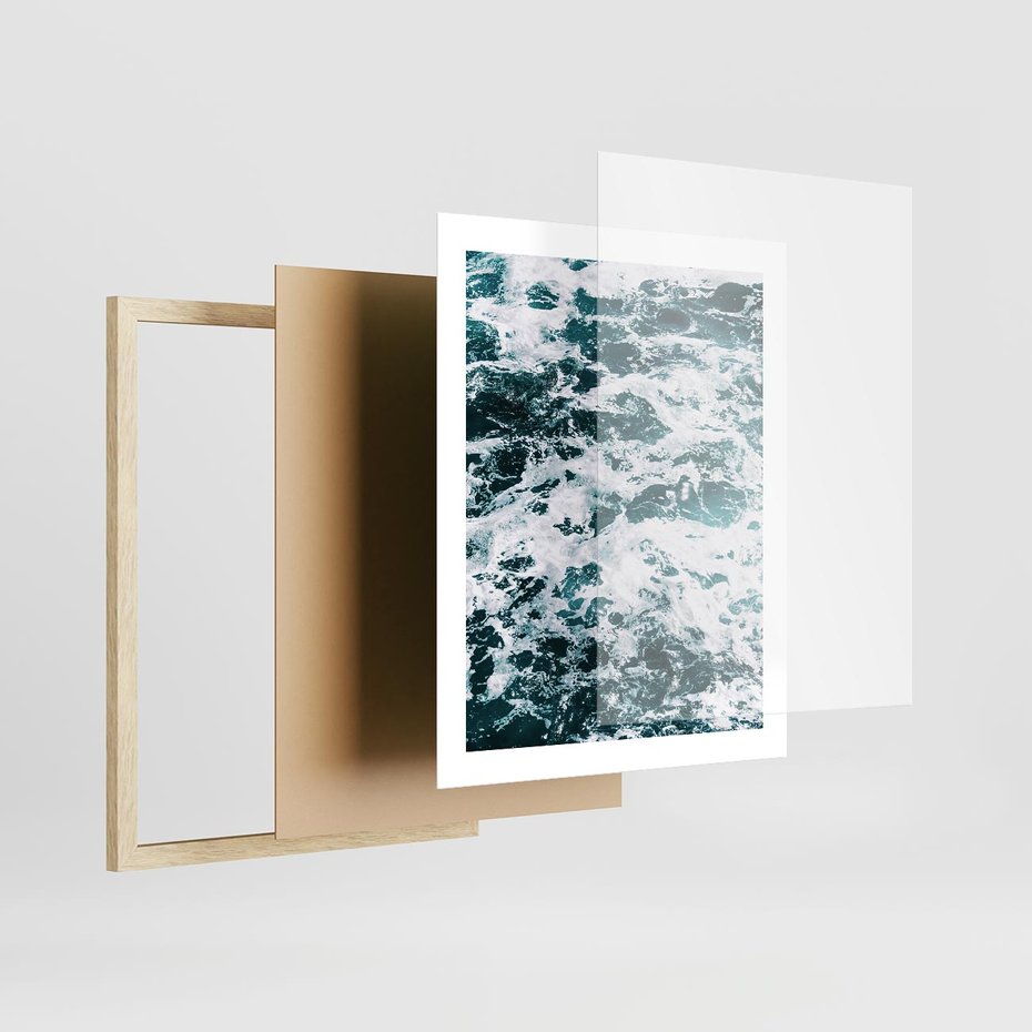 Plakat w ramie 40x50 - Potęga Natury: Wzburzone Fale Oceanu - wzburzone fale oceanu - rama drewno