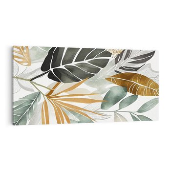Obraz na płótnie 100x50 - Współbrzmienie wewnętrznego ja - kompozycja z tropikalnych liści, stonowane kolory