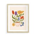 Plakat w ramie 50x70 - Kolorowe Granice - kwiaty w filizance, abstrakcja - rama drewno