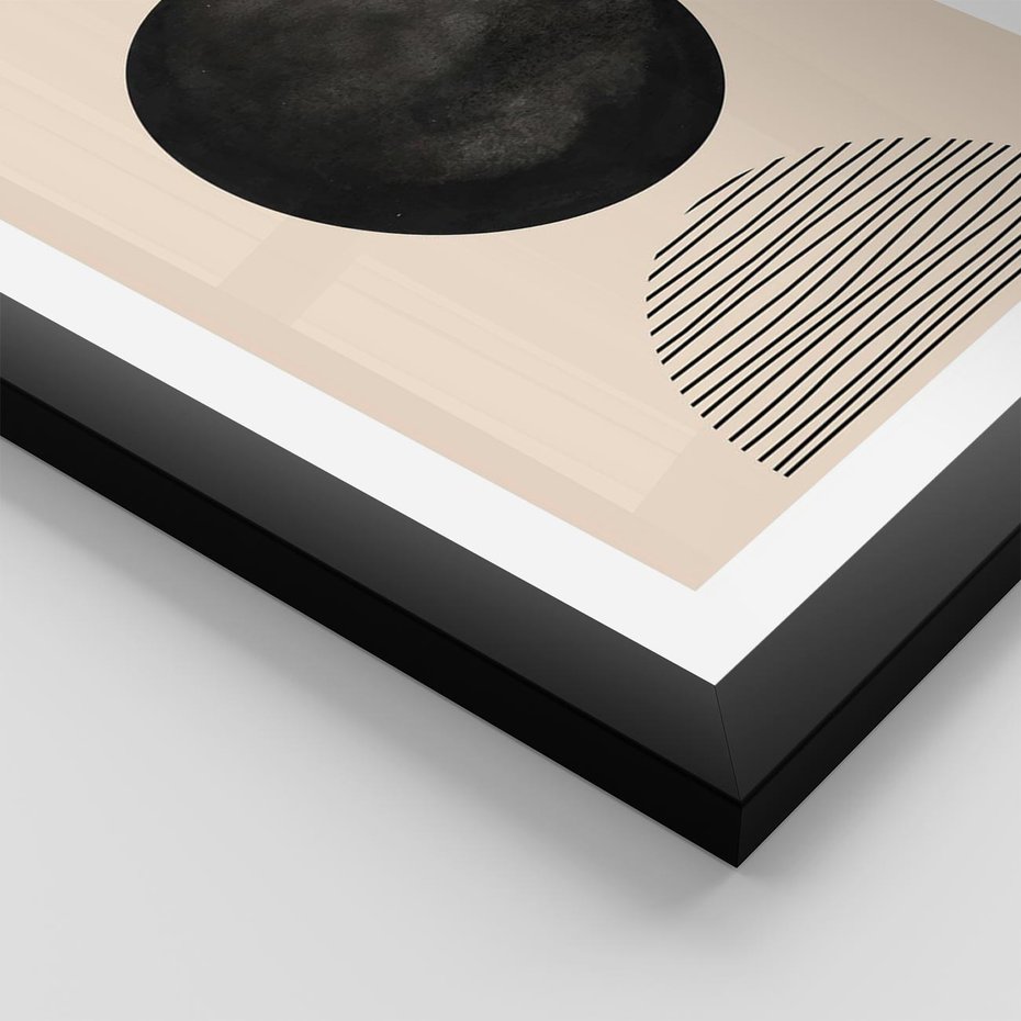 Plakat w ramie 50x70 - Minimalizm w Kształtach - geometryczny graficzny obraz, czarne koło - rama czarna