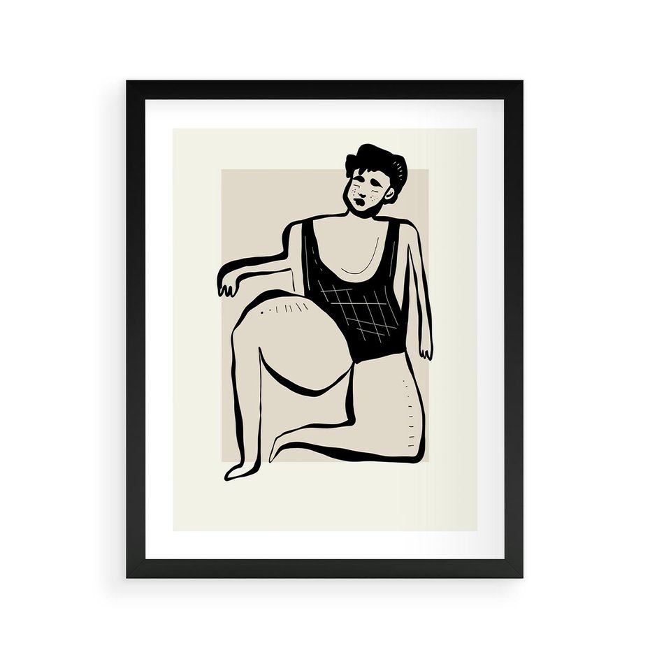 Plakat w ramie 40x50 - Szkic Kobiety w Czerni i Bieli - grafika, modern - rama czarna