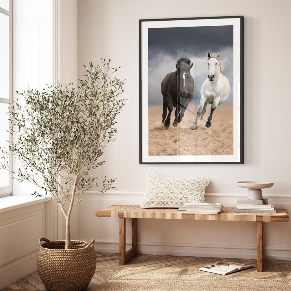 Plakat w ramie 50x70 - Siła koni w galopie - konie, galop - rama czarna