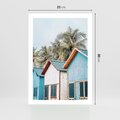 Plakat bez ramy 21x30 - Rajskie Wakacje - domki na plaży, błękitne domki