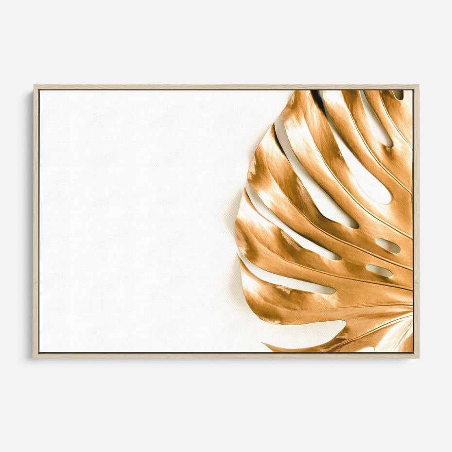Obraz w ramie 100x70 - Przyjemność dla Oczu - złote, liście - rama drewno