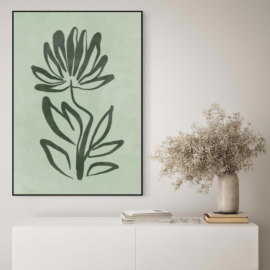 Obraz w ramie 50x70 - Zieleń Wyjątkowego Ukojenia - zielona abstrakcja, zgaszona zieleń - rama czarna