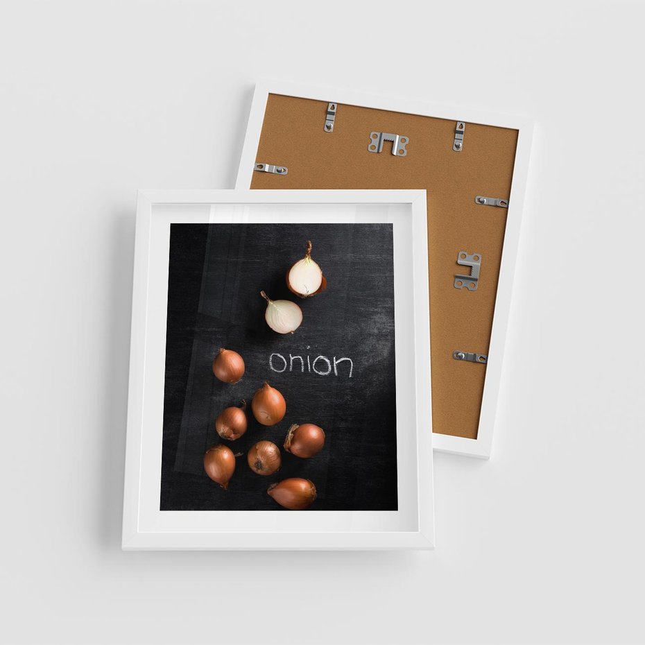 Plakat w ramie 40x50 - Aromatyczne Inspiracje - cebula, kuchnia - rama biała