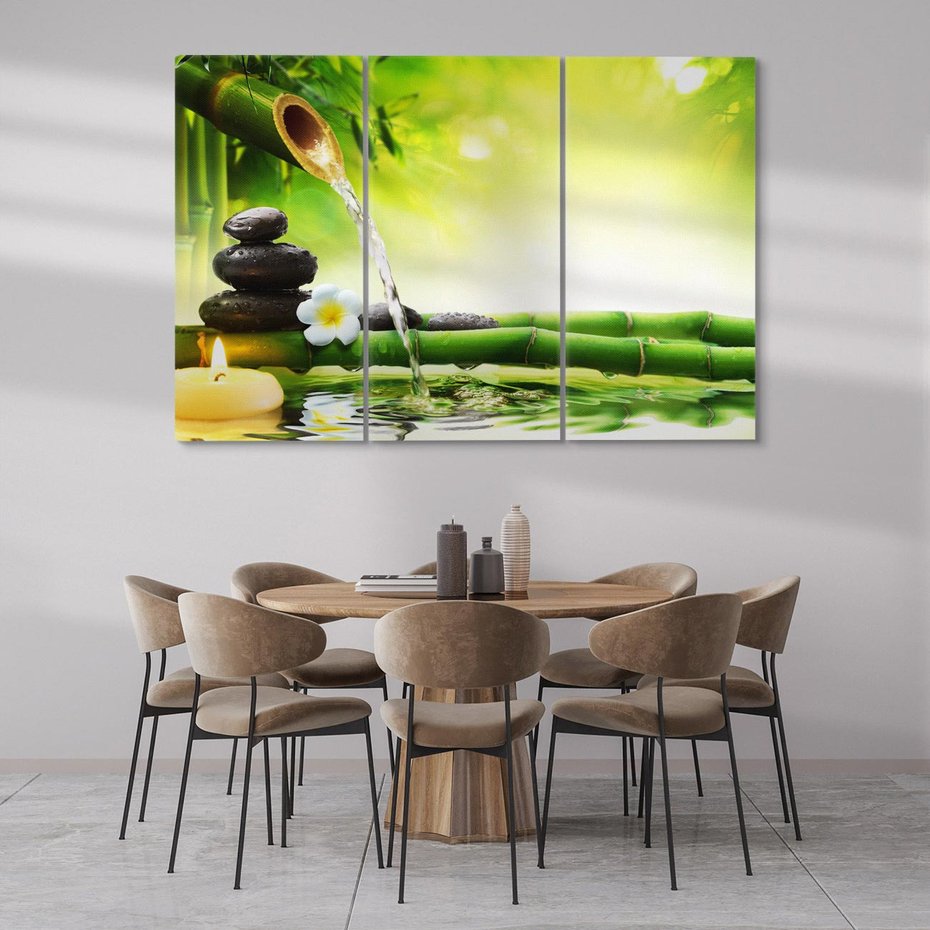 Obraz na płótnie 120x80 - Harmonia natury: Bambus, woda, kamienie - bambus, woda