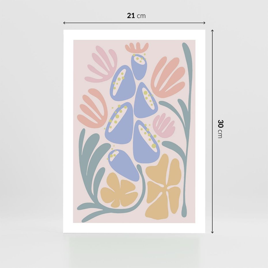 Plakat bez ramy 21x30 - Minimalistycznie i Pastelowo - pastelowe kwiaty, na beżowym tle
