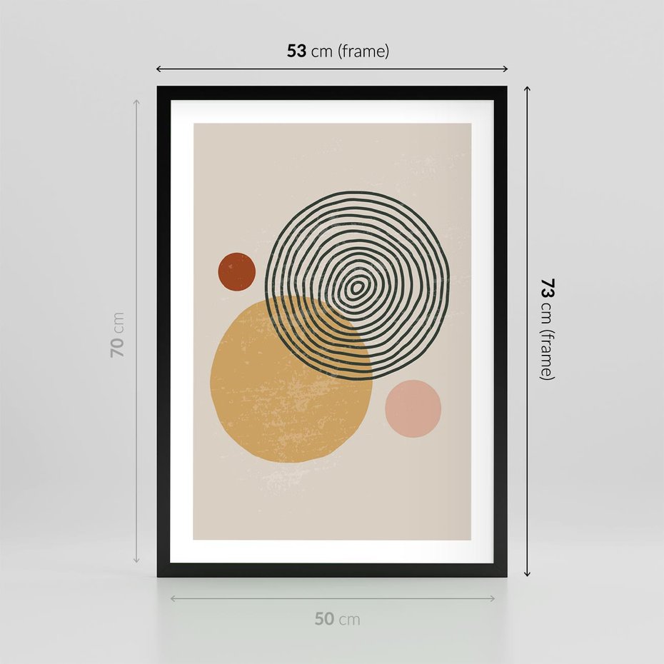 Plakat w ramie 50x70 - Boho Światło - abstrakcyjna sztuka, boho kształty - rama czarna