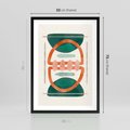 Plakat w ramie 50x70 - Oryginalny obraz abstrakcyjny w nowoczesnym stylu. Geometryczne akwarelowe kształty w intensywnych odcieniach zieleni i pomarańczu. Doskonała dekoracja dla miłośników sztuki. - abstrakcyjny obraz, sztuka nowoczesna - rama czarna