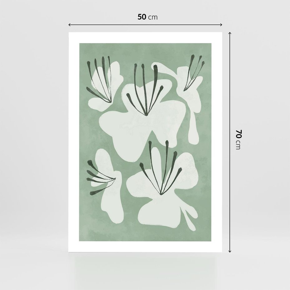 Plakat bez ramy 50x70 - Rozkwitające Ukojenie - zgaszona zieleń, kwiaty