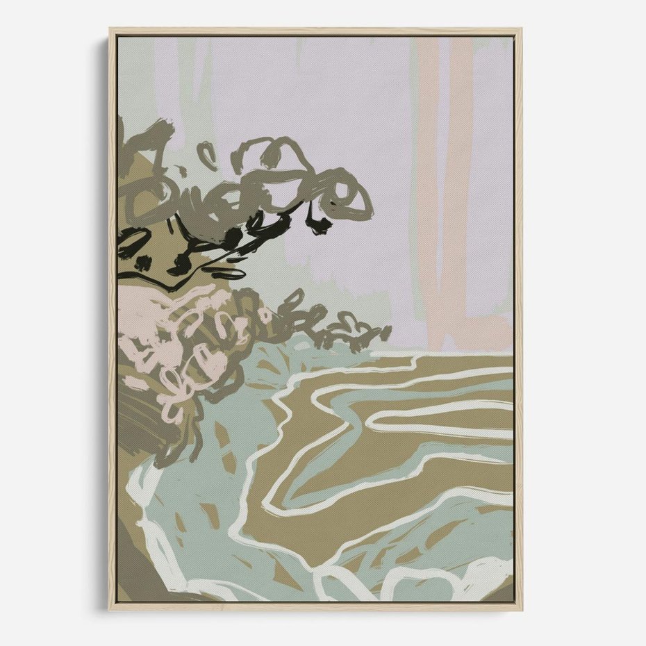 Obraz w ramie 80x120 - Wizja Przestrzeni - pastelowy krajobraz, nowoczesny plakat - rama drewno