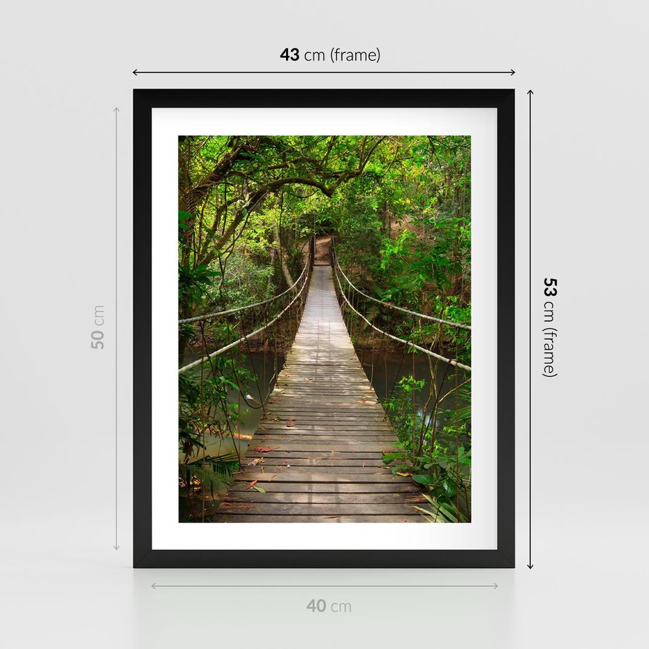 Plakat w ramie 40x50 - Przez Dżunglę - most, linowy - rama czarna