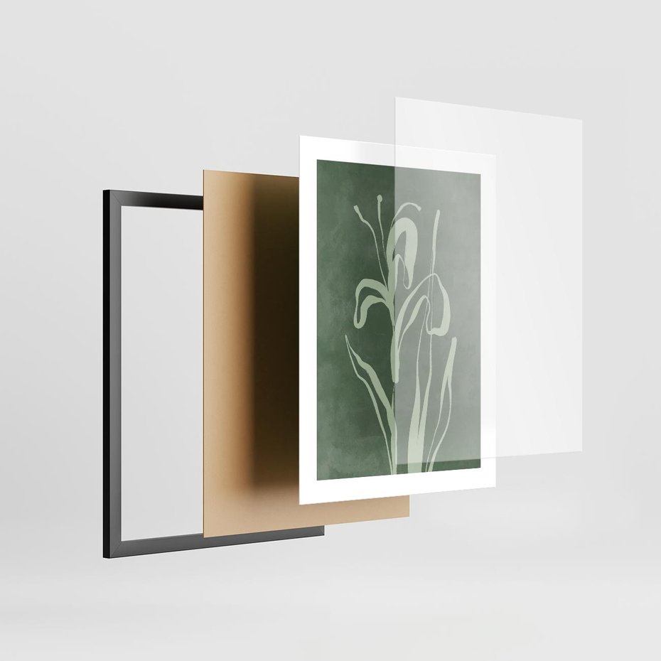 Plakat w ramie 30x40 - Zielony Oddech - zielona abstrakcja, zgaszona zieleń - rama czarna