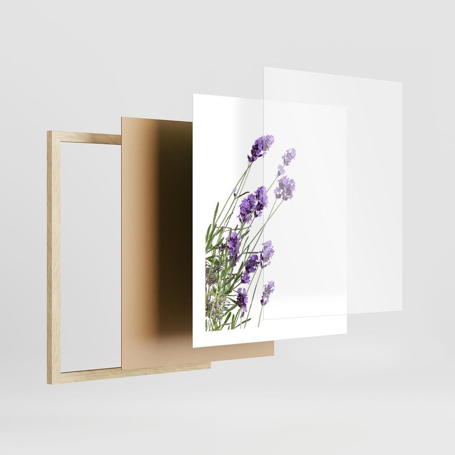 Plakat w ramie 40x50 - Delikatny Urok - lawenda, kwiaty - rama drewno
