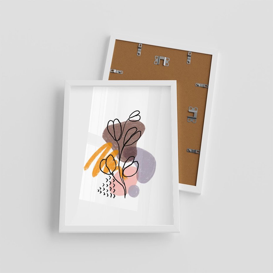 Plakat w ramie 30x40 - Bezgraniczne Widzenia - abstrakcyjna sztuka, liść gałązka - rama biała