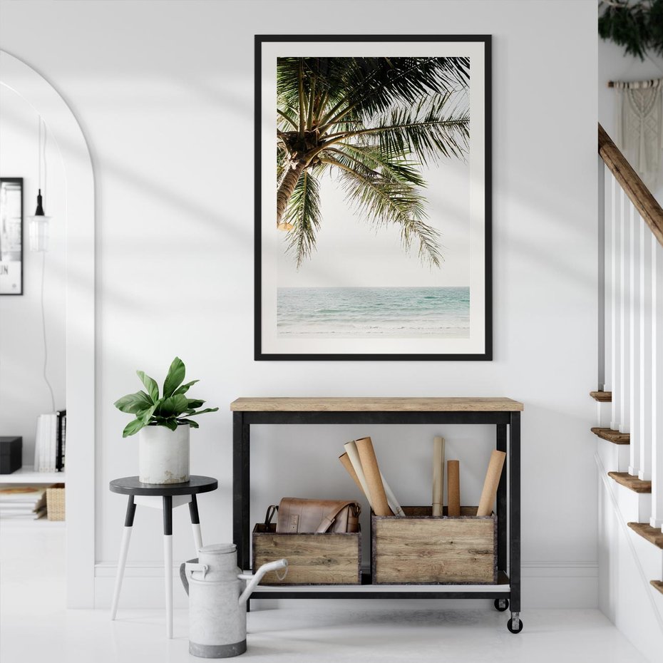 Plakat w ramie 50x70 - Wakacyjne Marzenie - palma nad morzem, - rama czarna