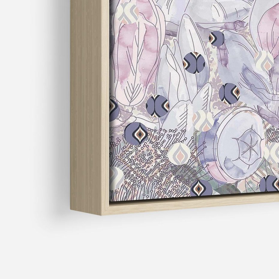 Obraz w ramie 100x70 - Malowane oddechy istnienia - pomieszane tekstury, kwiatowe elementy - rama drewno