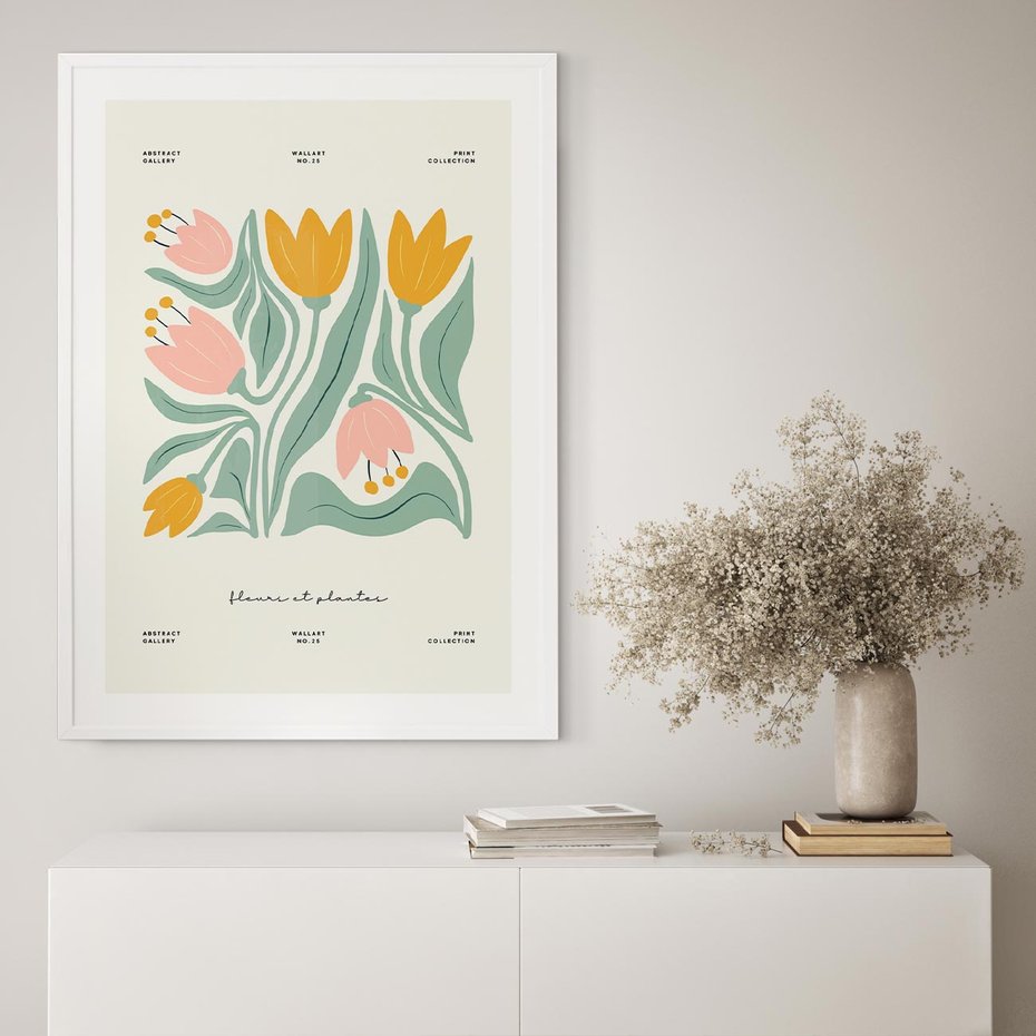 Plakat w ramie 30x40 - Tajemnicza Aura - kwiaty, nowoczesna abstrakcja - rama biała